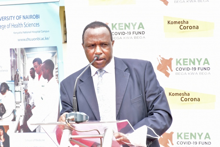 College of Health Sciences Principal, Prof. James Machoki delivers his address during the event.