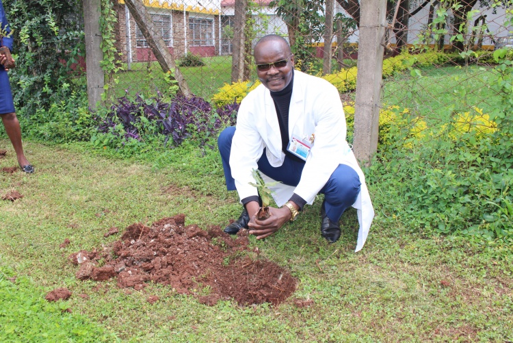 School of Dental Sciences Dean Dr. Walter Odhiambo planting a seedling.