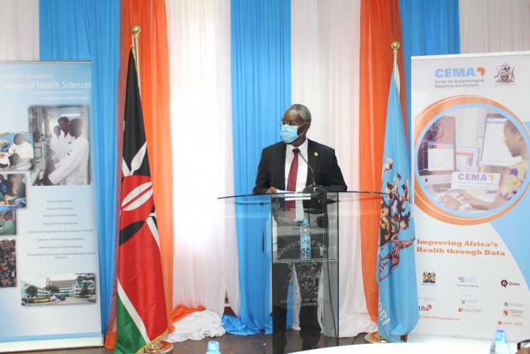 The University of Nairobi Vice Chancellor Prof. Stephen Kiama delivers his address during the launch.