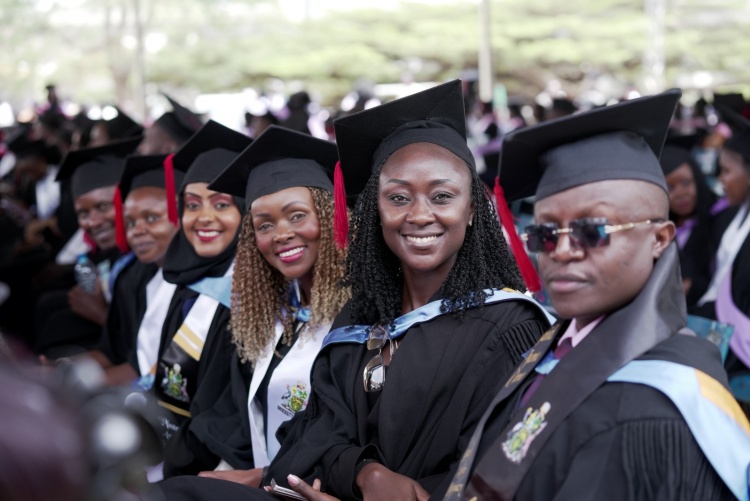 Faculty of Health Sciences graduands pose for a photo during the 74th University of Nairobi graduation.