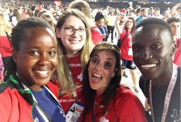 Romana Ochanda(left) poses for a photo with other participants at the 30th Universities Summer Games 2019 in Italy.