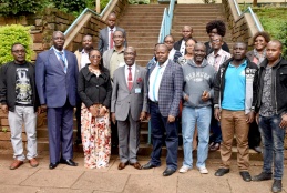 A group photo of the College of Health Sciences website team together with Prof. Julius Ogeng'o DVC AA, ICT acting Director Paul Kariuki and acting Deputy Director MIS Dr. Caroline Kiptoo.