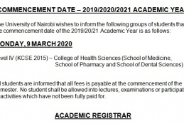 Commencement Date – 2019/2020/2021 Academic Year.