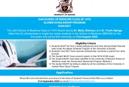 UoN School of Medicine class of 1970 alumni scholarship program 2020/2021 announcement.