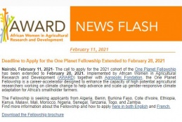  AWARD Newsletter: Deadline to Apply for the One Planet Fellowship Extended to February 28, 2021