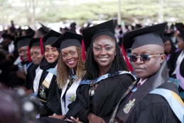 Faculty of Health Sciences graduands pose for a photo during the 74th University of Nairobi graduation.