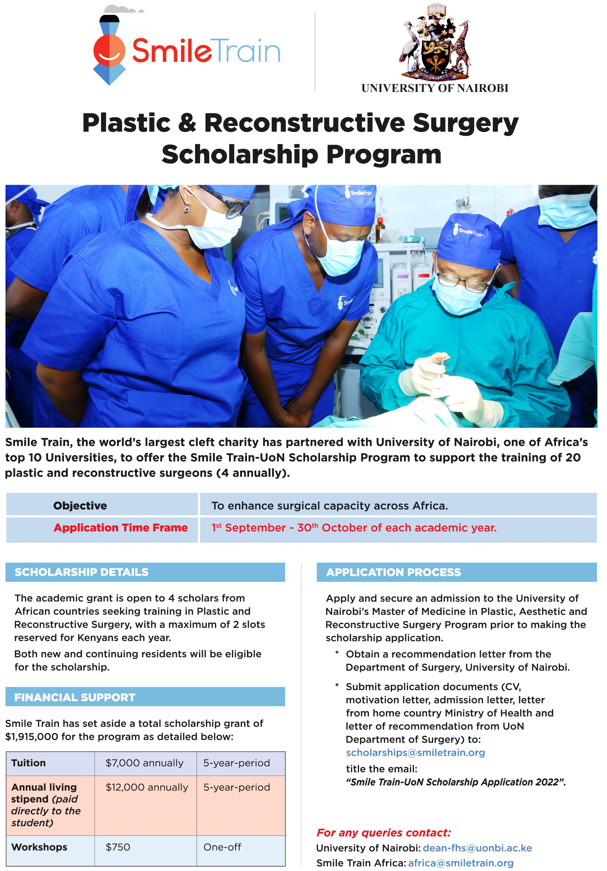 Plastic and reconstructive surgery scholarship program poster.