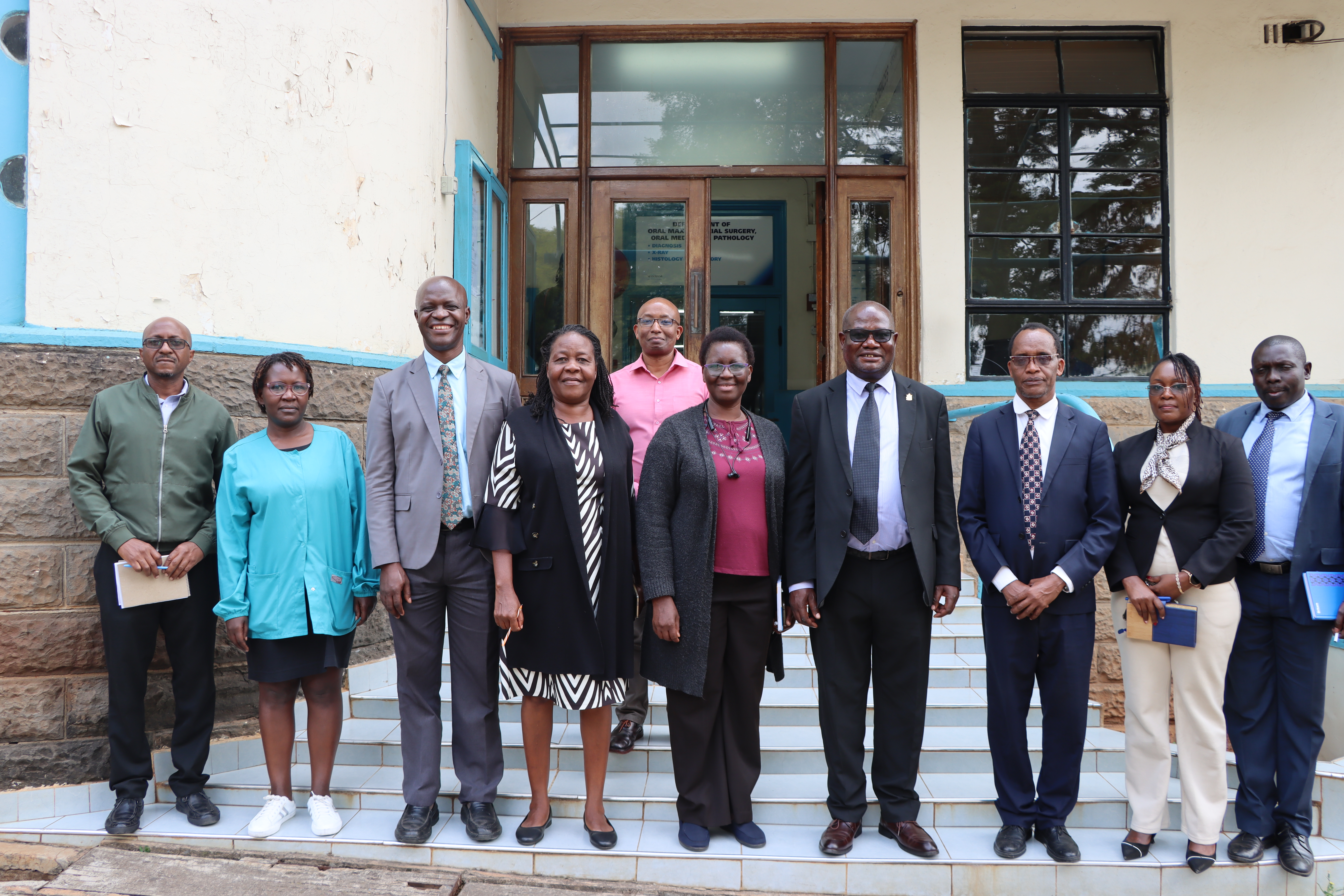 DVC Finance, Planning and Development Prof. Josiah Aduda, FHS Dean Prof. Daniel Ojuka and faculty members of the Department of Dental Sciences at the Dental School.