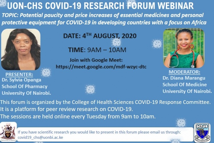 UoN-CHS COVID-19 virtual research forum poster, 4th August, 2020.
