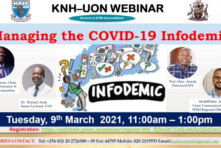 Managing the COVID-19 Infodemic webinar poster.