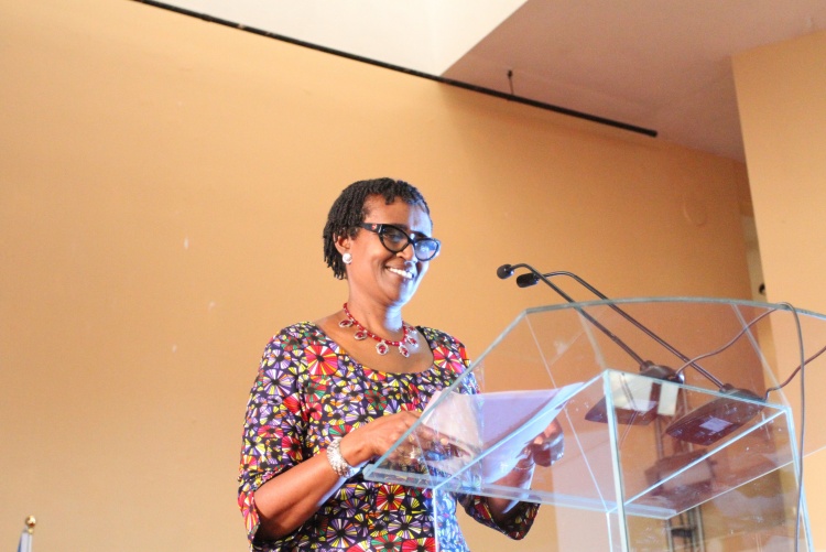 Winnie Byanyima, the UNAIDS Executive Director  delivers her public lecture at the University of Nairobi.