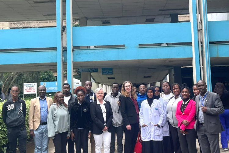 Representatives from the University of Gothenburg led by Prof. Gunnel Hellgren and Mrs. Ingeborg Herbertsson with UoN-FHS’s Dr Francis Wanyama and Dr Ezekiel Mecha flunked by FHS students at FHS campus.
