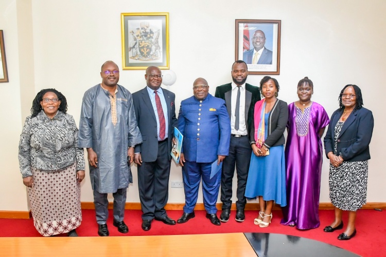 DVC - Finance, Planning and Development, Prof. Josiah O. Aduda receives VC for IUEC, Prof Jules-Roger Kuiate and a delegation from Department of Public and Global Health led by Dr. Rose Opiyo.
