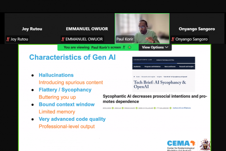 Dr. Paul Korir speaking  at  the virtual seminar.