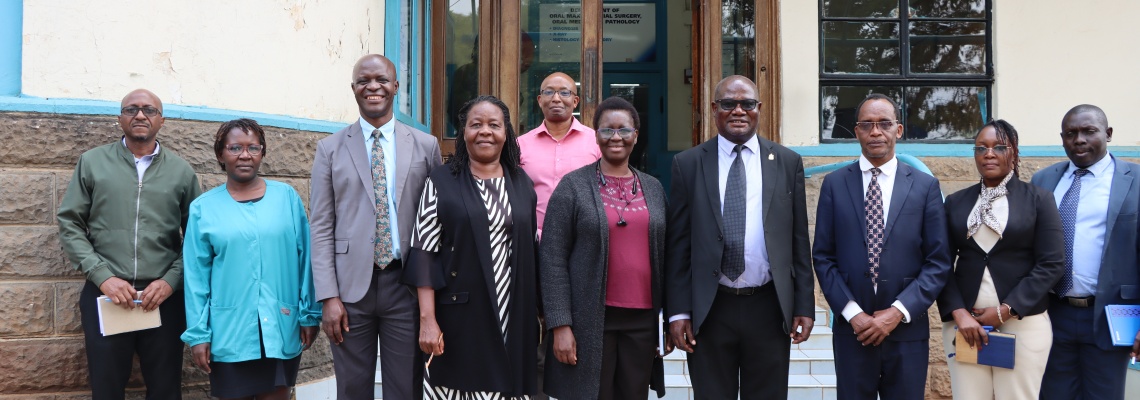 DVC Finance, Planning and Development Prof. Josiah Aduda, FHS Dean Prof. Daniel Ojuka and faculty members of the Department of Dental Sciences at the Dental School.