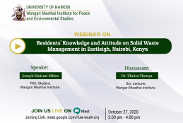 WEBINAR INVITATION: RESIDENTS' KNOWLEDGE AND ATTITUDE ON SOLID WASTE MANAGEMENT IN EASTLEIGH, NAIROBI, KENYA