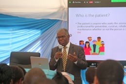 Dr. Stephen Muhudhia delivers keynote address during the patient and family centred care symposium.