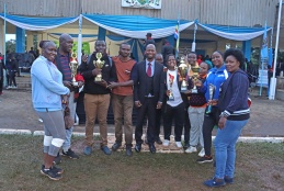 A group photo of Faculty of Health Sciences team with the Dean Prof. George Osanjo during the University of Nairobi Annual Sports Day 2023.