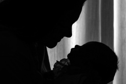Silhouette of a mother and child.